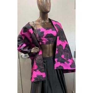 NEW ZINZANE zinzane abstract floral bandeau and jacket set in magenta/black